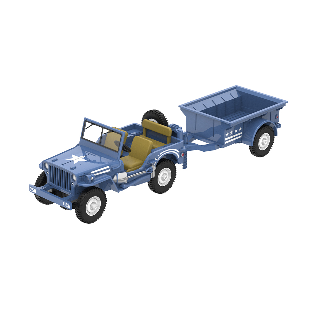 1943 Willys MB Jeep with Cargo Trailer and Military Pin-Up Girl Figurine - America 250 Edition (Hobby Exclusive) 