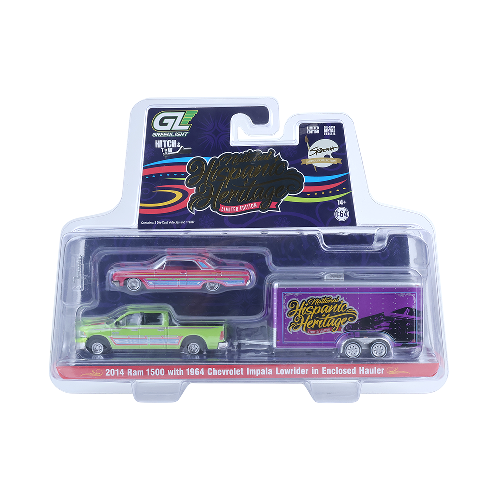 2014 Ram 1500 with 1964 Chevrolet Impala Lowrider in Enclosed Hauler - Hispanic Heritage Month Tribute - Sergio Rocha Special Edition (Hobby Exclusive) 